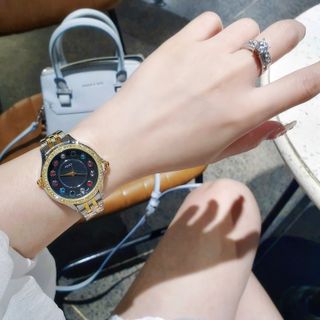 SĂN SALE ĐỒNG HỒ NỮ THỜI TRANG PENDY DÂY DEMI MẶT ĐEN SỐ HỘT MÀU