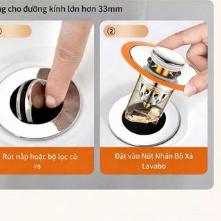 Bộ Nắp Đậy Lỗ Thoát Nước Lavabo Chống Hôi - Nút Nhấn Xả Có Rọ Lọc Rác Lõi Đồng Cao Cấp (33-40mm)
