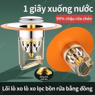 Bộ Nắp Đậy Lỗ Thoát Nước Lavabo Chống Hôi - Nút Nhấn Xả Có Rọ Lọc Rác Lõi Đồng Cao Cấp (33-40mm)