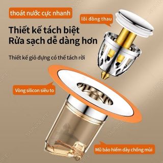 Bộ Nắp Đậy Lỗ Thoát Nước Lavabo Chống Hôi - Nút Nhấn Xả Có Rọ Lọc Rác Lõi Đồng Cao Cấp (33-40mm)