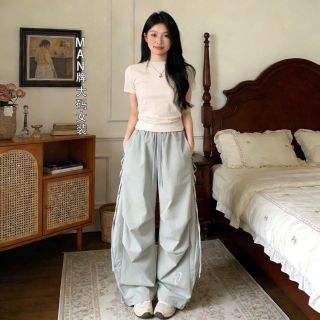 Quần nữ ống rộng vải dù thời trang