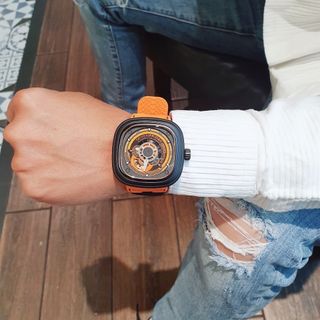 ĐỒNG HỒ NAM SIÊU CẤP 7FRIDAY MÁY CƠ MÀU NÂU VÀ CAM TẶNG KÈM DÂY FULLBOX