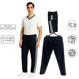 Quần dài nam thể thao 3 sọc ống xuông vải gió 1 lớp co giãn nhẹ thích hợp gym,running,chạy bộ boy phố