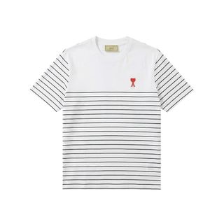 Áo Ami Logo Sọc in.  Chất liệu cotton 4 chiều, co giãn mềm mịn, thấm hút mồ hôi tốt.