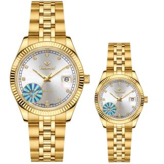 ĐỒNG HỒ NAM NỮ CHÍNH HÃNG FUNMEI F2036 DÂY THÉP MẶT TRÒN SAPHIRE GOLD FULLBOX