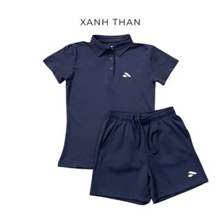 Bộ nữ cộc tay thể thao có cổ thun lạnh co giãn 4 chiều,quần short 2 túi chơi pickleball,tennis