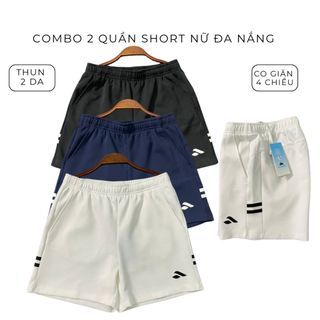 Combo 2 quần short đùi 2 sọc thể thao nữ chất thun 2 da co giãn 4 chiều chơi cầu lông,gym,chạy bộ