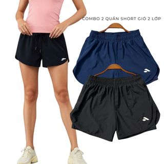 Combo 2 quần short đùi nữ thể thao gió 2 lớp co giãn nhẹ tập gym,pickleball,cầu lông,chạy bộ