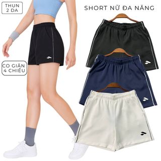 Quần short đùi thể thao nữ 1 sọc thun 2 da co giãn 4 chiều đa năng  pickleball,cầu lông,gym,chạy bộ