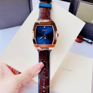 ĐỒNG HỒ NAM CAO CẤP GUECS DÂY CS BỌC DA NÂU MẶT TRƠN CN