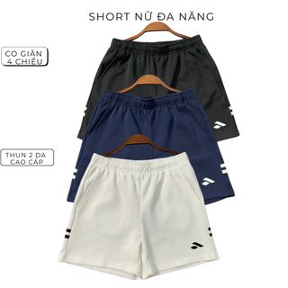 Quần short đùi nữ thể thao 2 sọc thun 2 da cao cấp co giãn 4 chiều pickleball,gym,chạy bộ,cầu lông