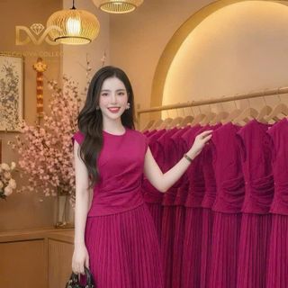 Đầm liền dự tiệc, chân váy xếp ly, dáng xòe giúp che khuyết điểm, dự tiệc chất liệu cotton co giãn, mềm mại, dày dặn B14