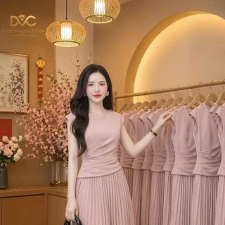 Đầm liền dự tiệc, chân váy xếp ly, dáng xòe giúp che khuyết điểm, dự tiệc chất liệu cotton co giãn, mềm mại, dày dặn B14