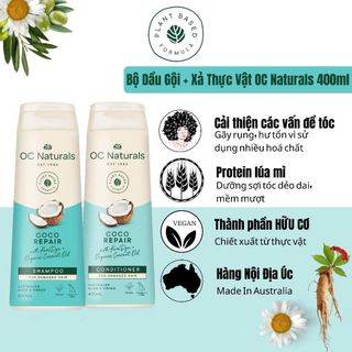 Combo Dầu Gội & Xả Phục Hồi Tóc Hư Tổn Coco Repair OC NATURALS 400ml Hàng nội địa Úc, thuần chay có nhãn Vegan