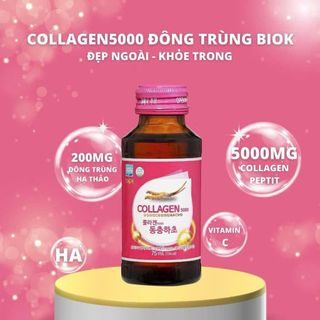 Nước Collagen 5000 Đông Trùng Hạ Thảo Biok hỗ trợ ngăn ngừa quá trình lão hóa, tăng cường đề kháng Hộp 10 chai x 75ml