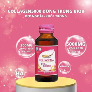 Nước Collagen 5000 Đông Trùng Hạ Thảo Biok hỗ trợ ngăn ngừa quá trình lão hóa, tăng cường đề kháng Hộp 10 chai x 75ml