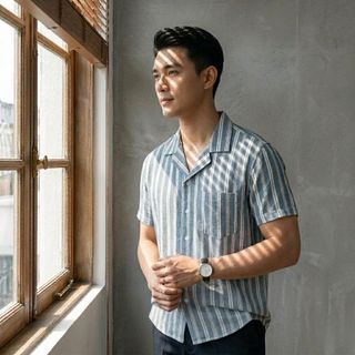 SƠ MI SỌC NAM. Chất vải cotton thêu cao cấp thoáng mát.