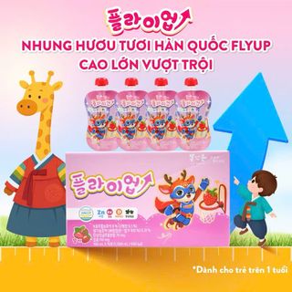 Nước uống nhung hươu tươi Fly Up hỗ trợ trẻ tăng chiều cao cho bé từ 1 tuổi trở lên . Hộp 10 gói * 100ml vị Dâu và Nho Sữa