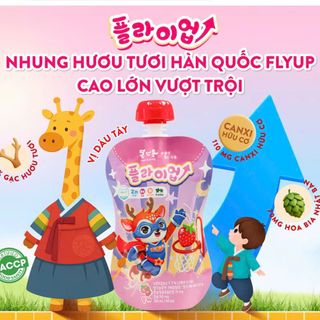 Nước uống nhung hươu tươi Fly Up hỗ trợ trẻ tăng chiều cao  cho bé từ 1 tuổi trở lên . Hộp 10 gói * 100ml vị Dâu và Nho Sữa