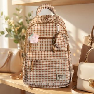 BALO ĐI HỌC CARO KÈM MÓC KHÓA + VÍ A1220 – XINH XỈU CHO NỮ SINH - PIPI STORE