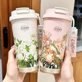 LY GIỮ NHIỆT INOX 500ML HOẠ TIẾT HOA BỐN MÙA
