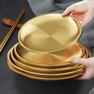 SET 5 DĨA TRÒN INOX MẠ VÀNG SÁNG BÓNG (T100)