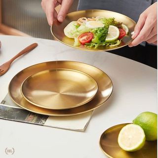 SET 5 DĨA TRÒN INOX MẠ VÀNG SÁNG BÓNG (T100)