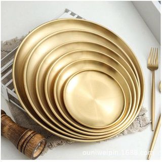 SET 5 DĨA TRÒN INOX MẠ VÀNG SÁNG BÓNG (T100)