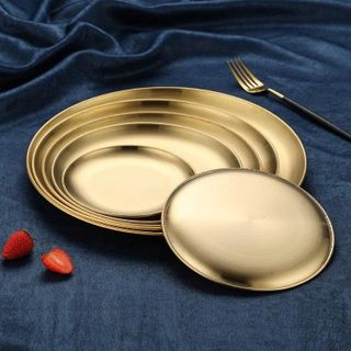 SET 5 DĨA TRÒN INOX MẠ VÀNG SÁNG BÓNG (T100)