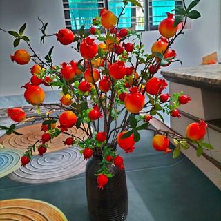 Cành lựu 7 quả thân loại to 0.8cm cành cao 85cm màu đỏ cam quả có độ bóng y như hình