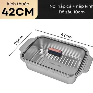 KHAY HẤP CÁ SÂU LÒNG DÀI 42cm INOX 304 KÈM NẮP KÍNH GORILLA CHEF (T40)