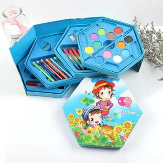 HỘP BÚT CHÌ MÀU XOAY 4 TẦNG 46 MÓN CHO BÉ