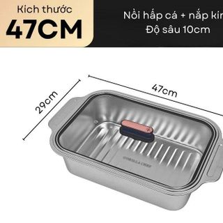 KHAY HẤP CÁ SÂU LÒNG DÀI 47cm INOX 304 KÈM NẮP KÍNH GORILLA CHEF (T40)