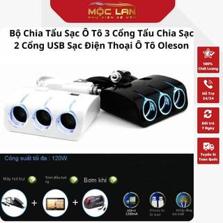 Bộ Chia Tẩu Sạc Ô Tô 3 Cổng Tẩu Chia Sạc 2 Cổng USB Sạc Điện Thoại Ô Tô Oleson  Otofunmoclan Phụ Kiện