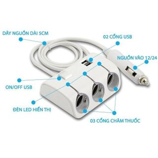 Bộ Chia Tẩu Sạc Ô Tô 3 Cổng Tẩu Chia Sạc 2 Cổng USB Sạc Điện Thoại Ô Tô Oleson Otofunmoclan Phụ Kiện