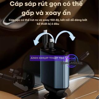 Tẩu Sạc Nhanh Ô Tô 120W 5IN1 Bộ Sạc Xe Hơi USB Type-C, Tích Hợp 2 Dây Rút Gọn Và Búa Phá Kính