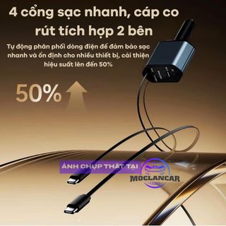 Tẩu Sạc Nhanh Ô Tô 120W 5IN1 Bộ Sạc Xe Hơi USB Type-C, Tích Hợp 2 Dây Rút Gọn Và Búa Phá Kính