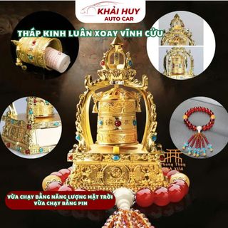 Tháp Kinh Luân Xoay Vĩnh Cửu Om Mani Pade Hum Bằng Đồng, Dùng Năng Lượng Mặt Trời Và Pin Trang Trí Ô Tô