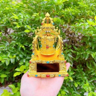 Tháp Kinh Luân Xoay Vĩnh Cửu Om Mani Pade Hum Bằng Đồng, Dùng Năng Lượng Mặt Trời Và Pin Trang Trí Ô Tô