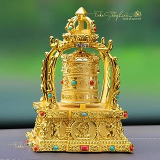 Tháp Kinh Luân Xoay Vĩnh Cửu Om Mani Pade Hum Bằng Đồng, Dùng Năng Lượng Mặt Trời Và Pin Trang Trí Ô Tô