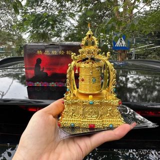 Tháp Kinh Luân Xoay Vĩnh Cửu Om Mani Pade Hum Bằng Đồng, Dùng Năng Lượng Mặt Trời Và Pin Trang Trí Ô Tô