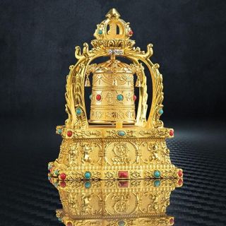 Tháp Kinh Luân Xoay Vĩnh Cửu Om Mani Pade Hum Bằng Đồng, Dùng Năng Lượng Mặt Trời Và Pin Trang Trí Ô Tô