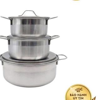 BỘ 3 NỒI INOX CÓ QUAI CAO CẤP HỘP ĐỎ