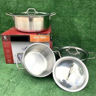 BỘ 3 NỒI INOX CÓ QUAI CAO CẤP HỘP ĐỎ