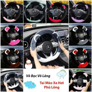Vỏ Bọc Vô Lăng Tai Mèo Xe Hơi Phủ Lông Giữ Ấm Chống Trượt Dễ Lắp Đặt khaihuyauto