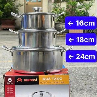 BỘ 3 NỒI INOX CÓ QUAI CAO CẤP HỘP ĐỎ
