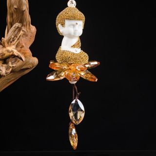 Khánh thích ca sen đá treo gương ô tô phong thuỷ Trang trí gương chiếu hậu đính đá pha lê sang trọng mang lại may mắn Nội Thất