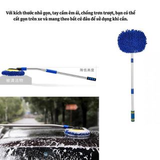 Chổi Rửa Xe Tô Tô Màu Xanh San Hô Cán Dài Tiện Loại Kèm Bông Lau Mềm Mại-Mộc Lan Car