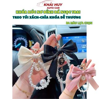 Móc Khóa Hình Nơ Đính Ngọc Trai - Phụ Kiện Ô Tô Túi Xách Thời Trang khaihuyauto