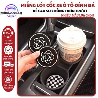 Miếng Lót Cốc Ô Tô Đính Đá Hoa Trà Trang Trí Nội Thất Xe Cao Cấp, Đế Lót Cốc Cao Su- Mộc Lan Car